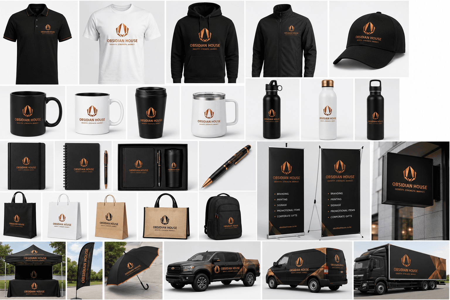 Obsidian House branded event, signage and vehicle rollout applications.